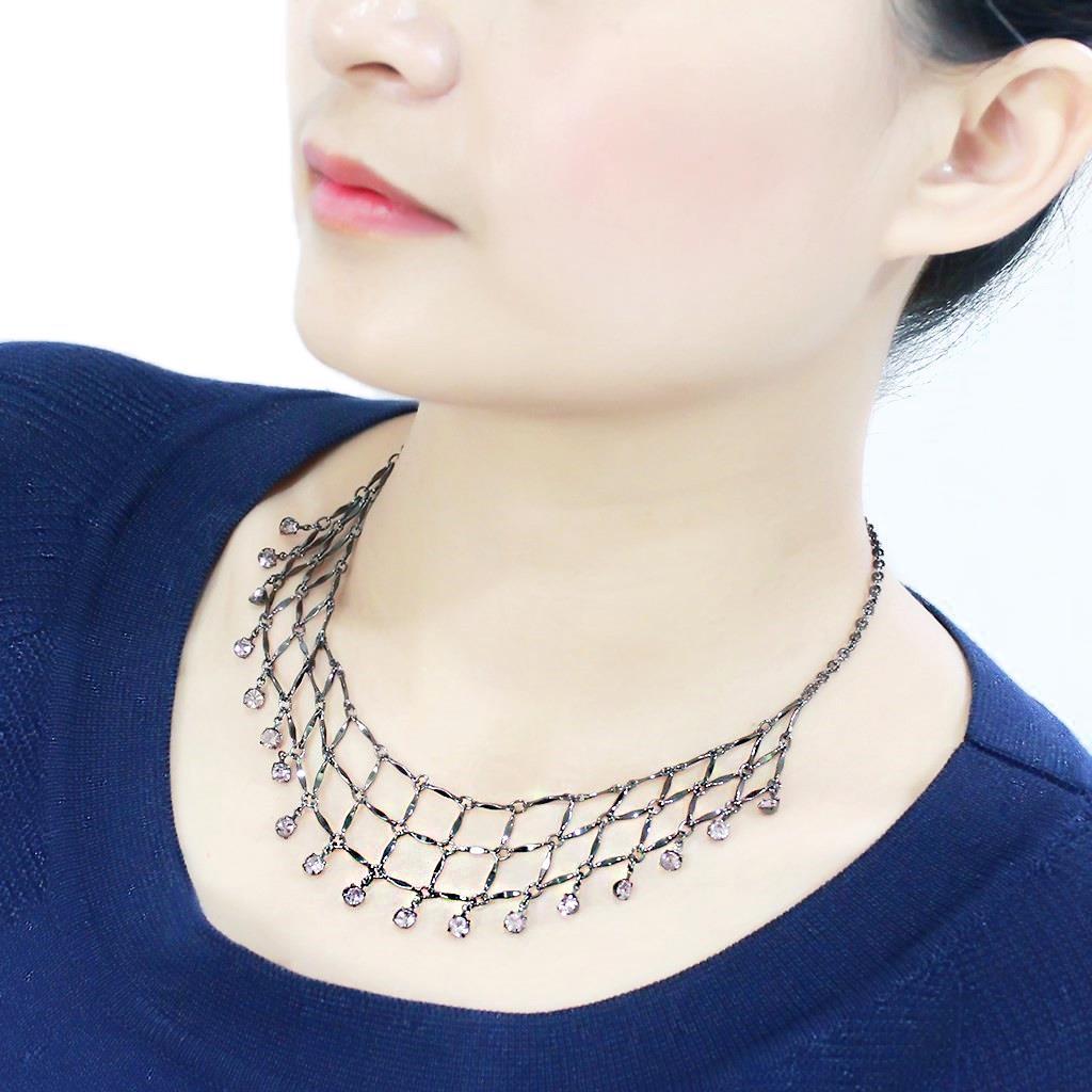 MALO4731 - Ruthenium White Metal Necklace with Top Grade Crystal in Light Amethyst