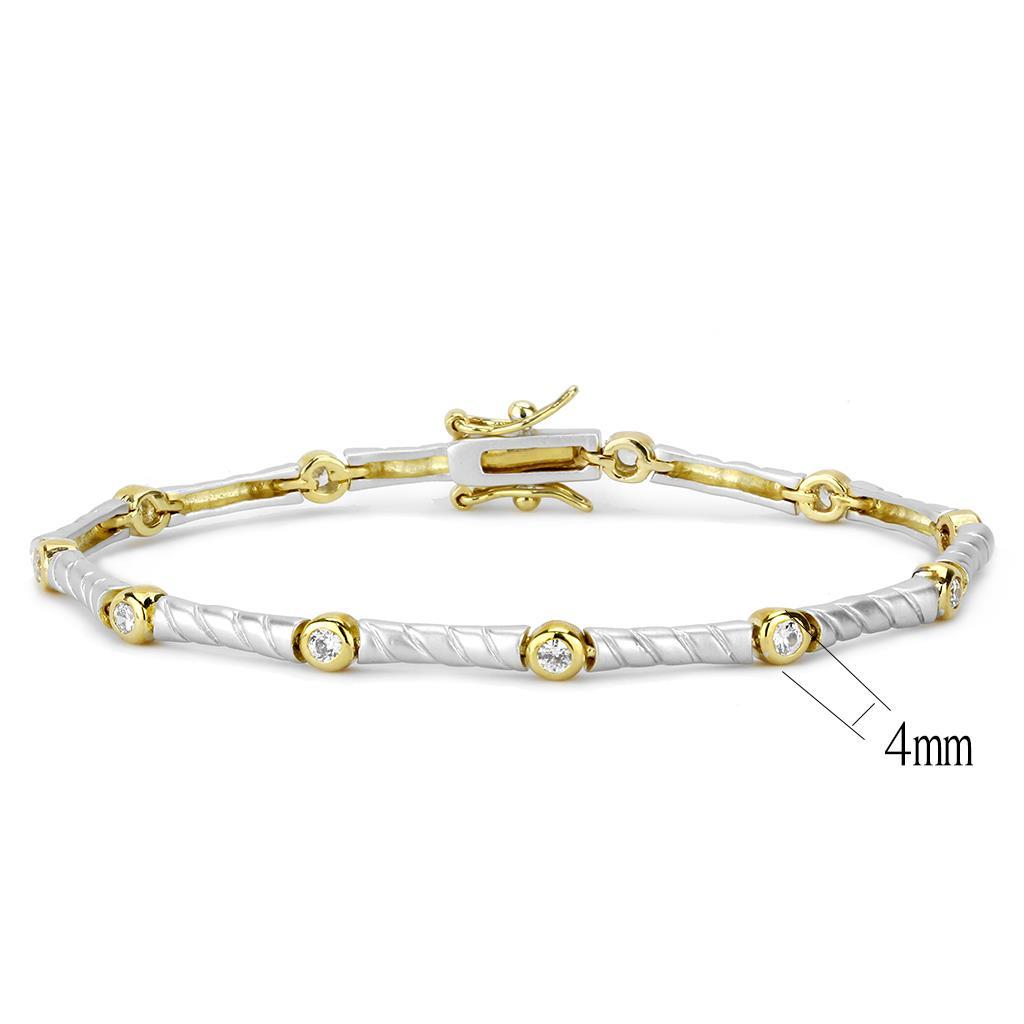 MALO4734 - Gold+Rhodium Brass Bracelet with AAA Grade CZ in Clear