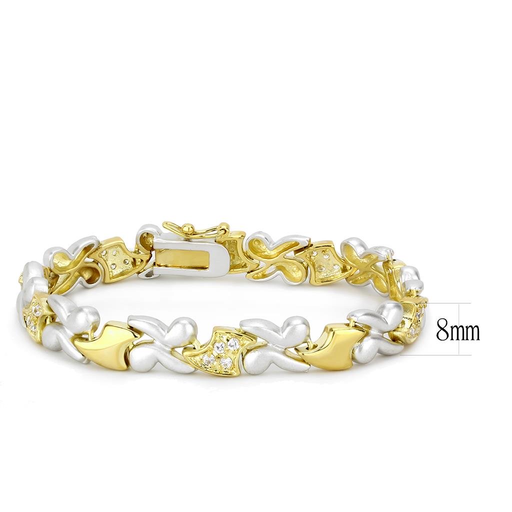 MALO4736 - Gold+Rhodium Brass Bracelet with AAA Grade CZ in Clear