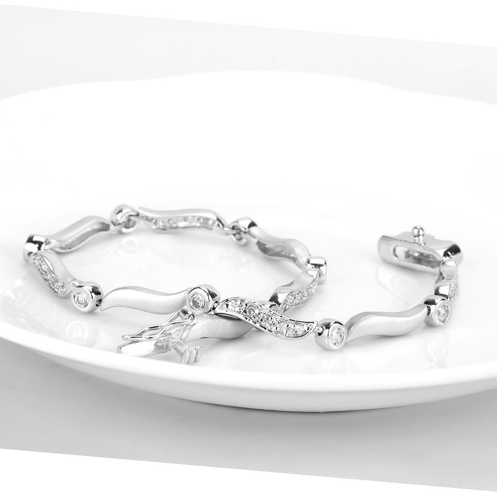 MALO4740 Matte Rhodium & Rhodium Brass Bracelet with AAA Grade CZ in Clear