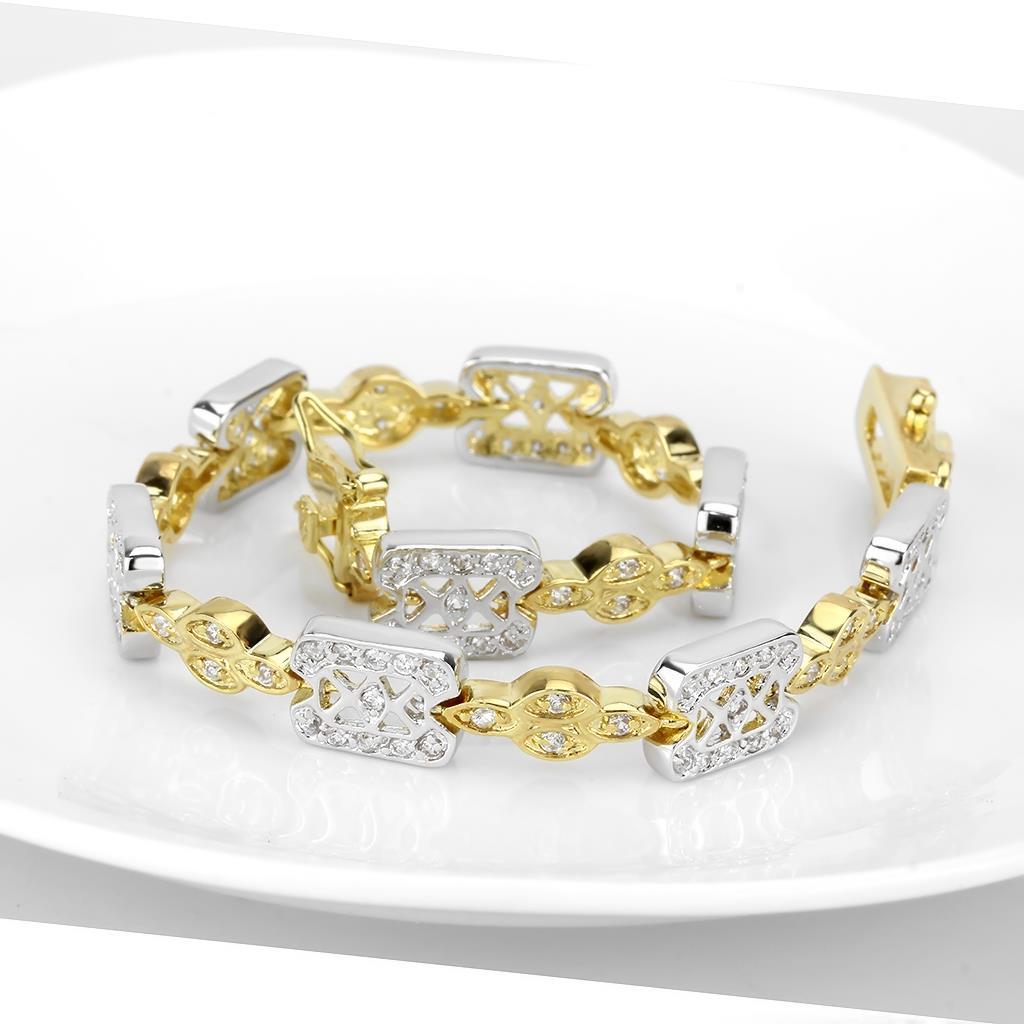 MALO4741 - Gold+Rhodium Brass Bracelet with AAA Grade CZ in Clear