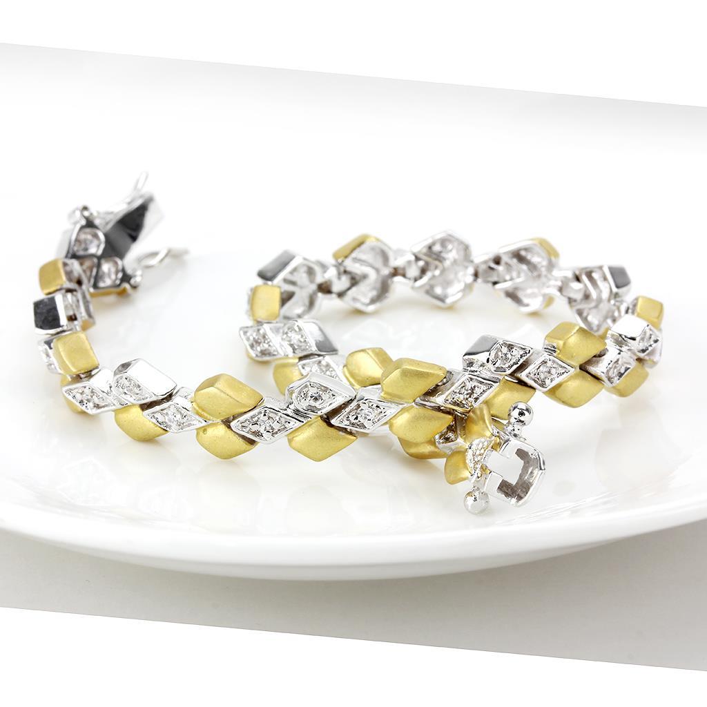 MALO4743 Gold+Rhodium Brass Bracelet with AAA Grade CZ in Clear