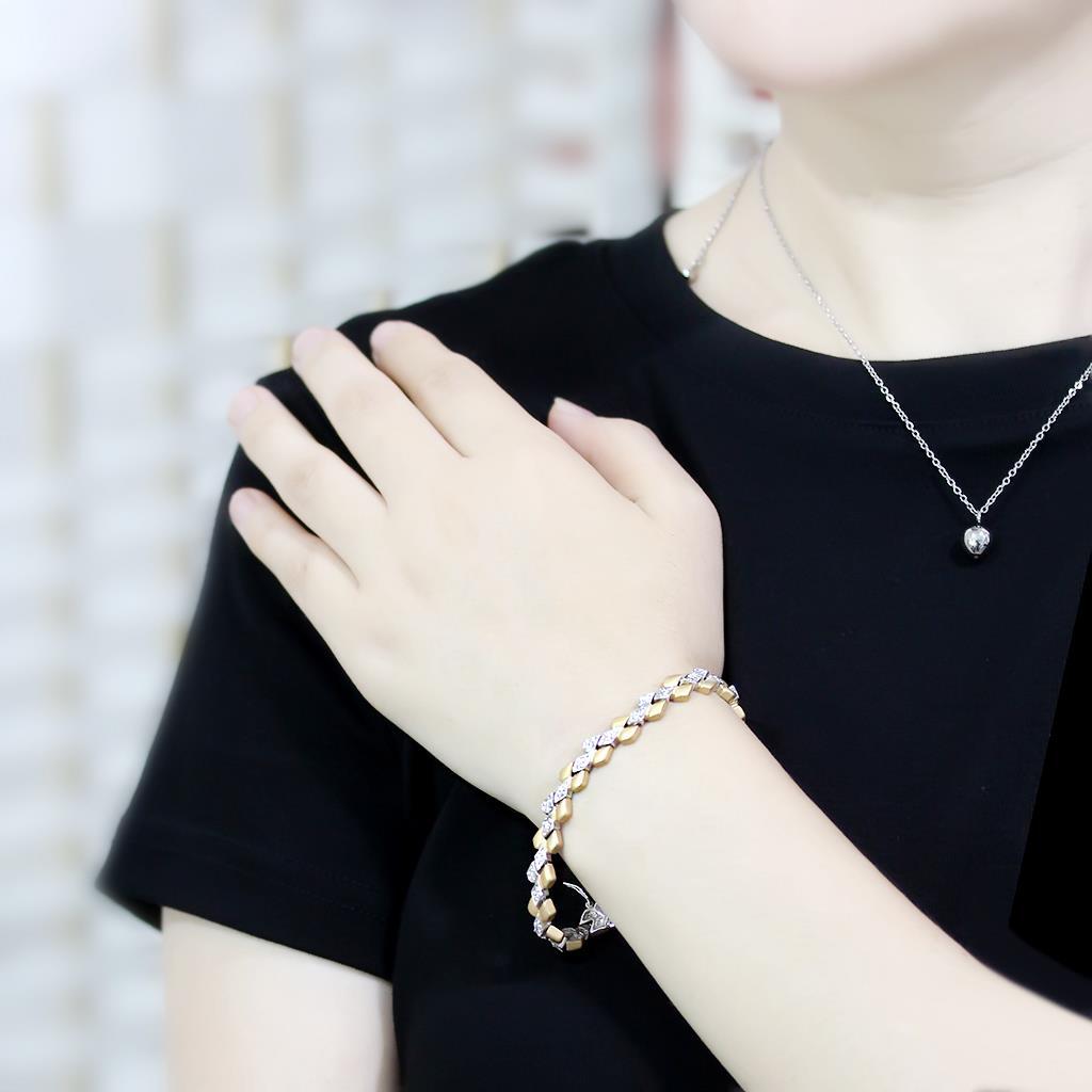 MALO4743 Gold+Rhodium Brass Bracelet with AAA Grade CZ in Clear