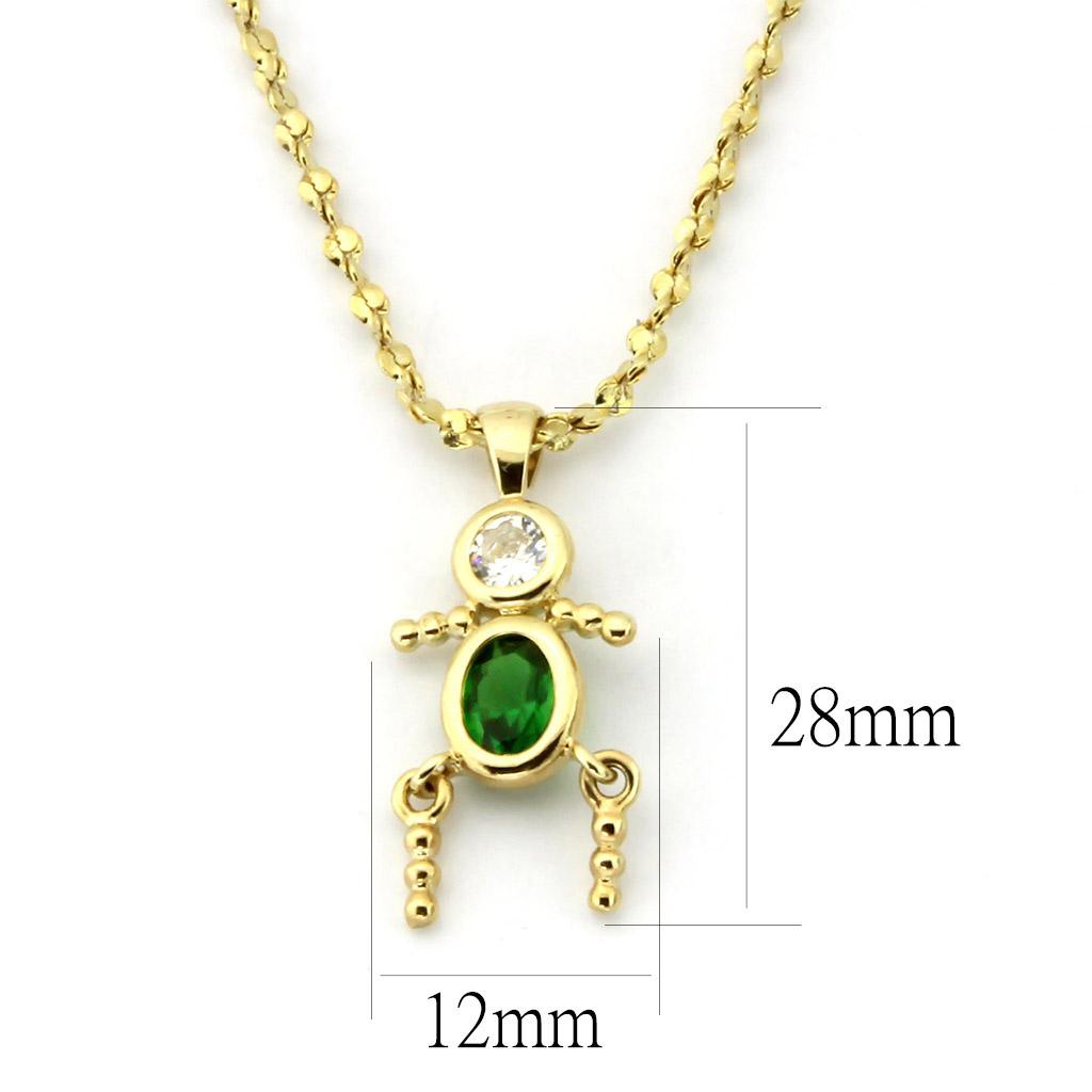 MALOA1358 - Gold Brass Chain Pendant with AAA Grade CZ in Emerald