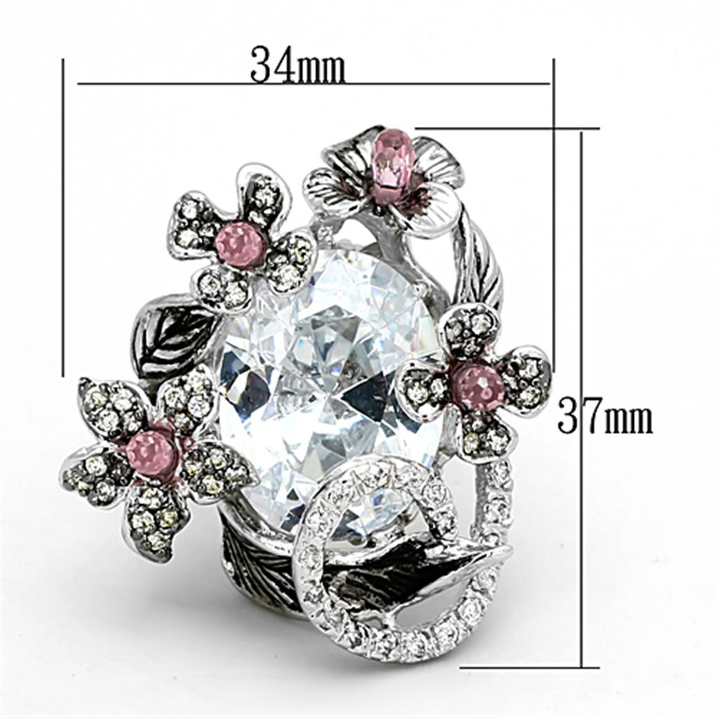 MALOA877 - Rhodium + Ruthenium Brass Ring with AAA Grade CZ in Multi Color