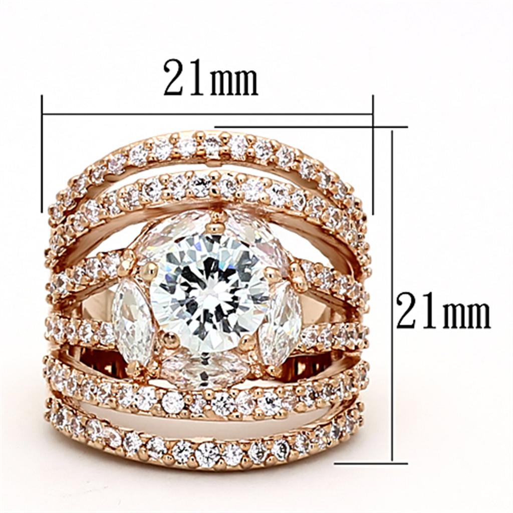 MALOA879 - Rose Gold Brass Ring with AAA Grade CZ in Clear