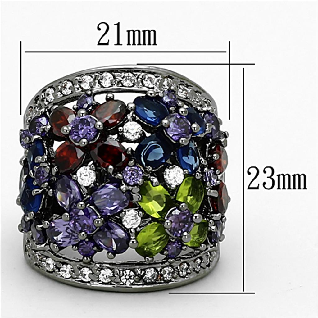 MALOA884 - Ruthenium Brass Ring with AAA Grade CZ in Multi Color