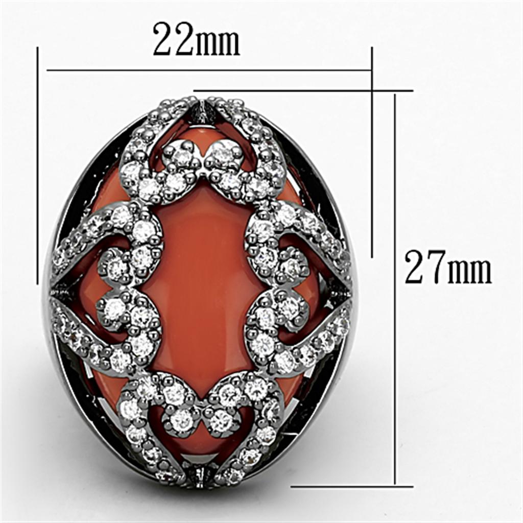 MALOA886 - Ruthenium Brass Ring with Synthetic Cat Eye in Orange