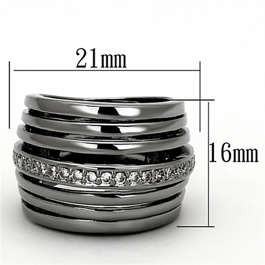 MALOA893 Ruthenium Brass Ring with AAA Grade CZ in Clear