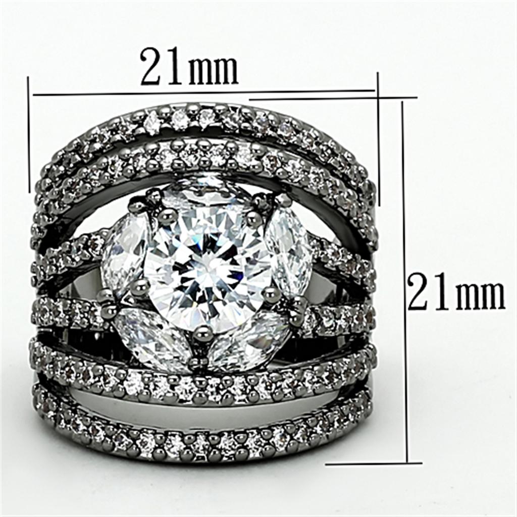 MALOA895 - Ruthenium Brass Ring with AAA Grade CZ in Clear