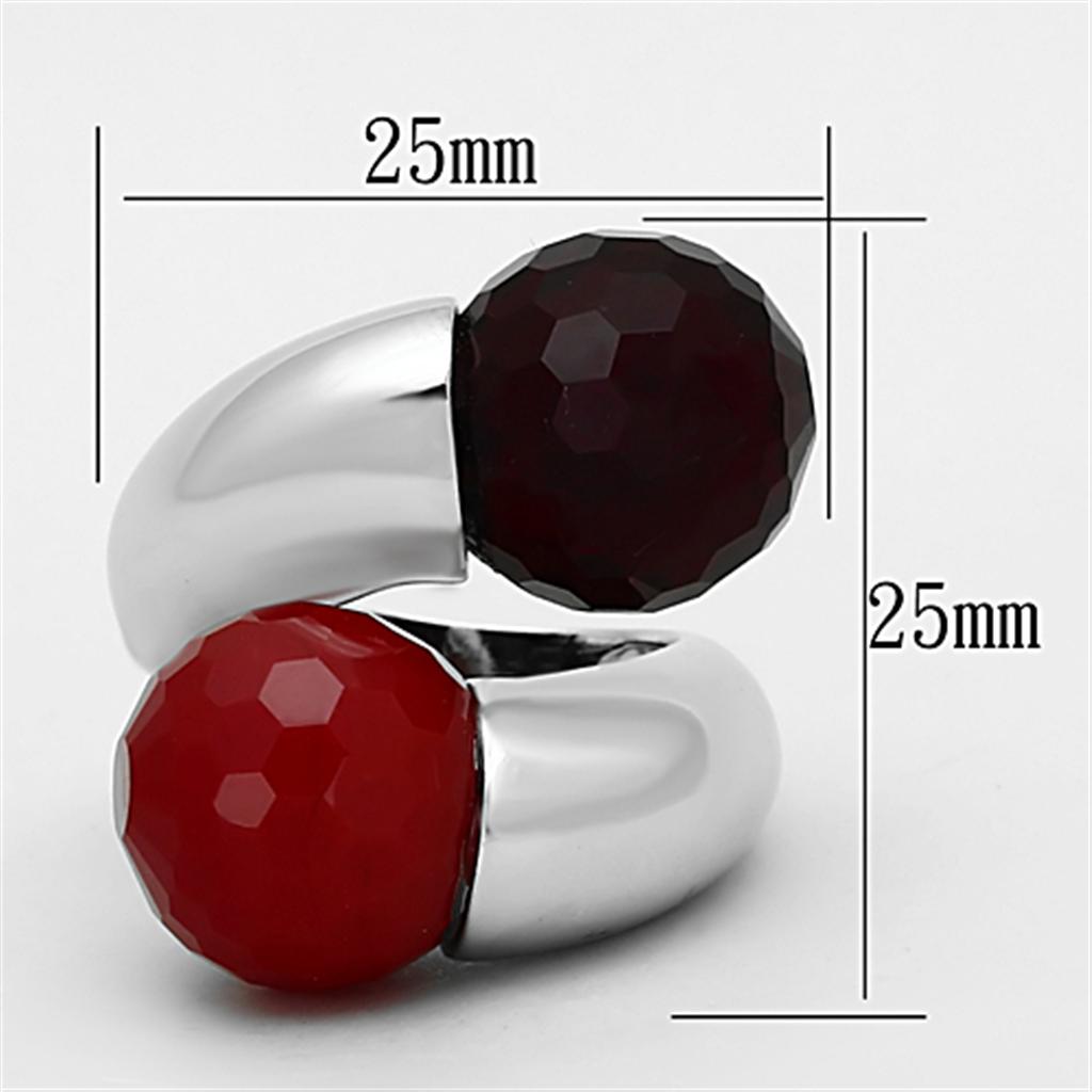 MALOA903 - Rhodium Brass Ring with Synthetic Synthetic Glass in Multi Color