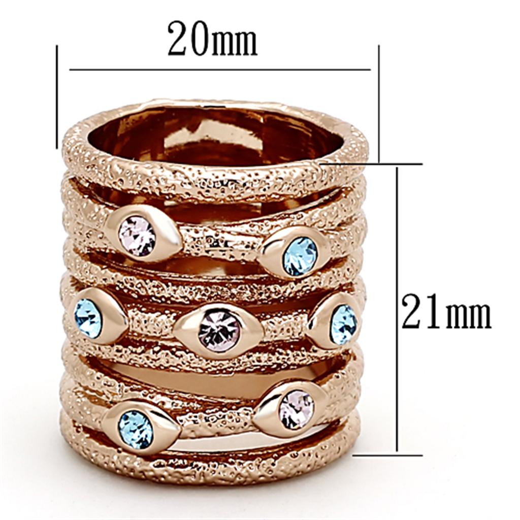 MALOA909 - Rose Gold Brass Ring with Top Grade Crystal in Multi Color