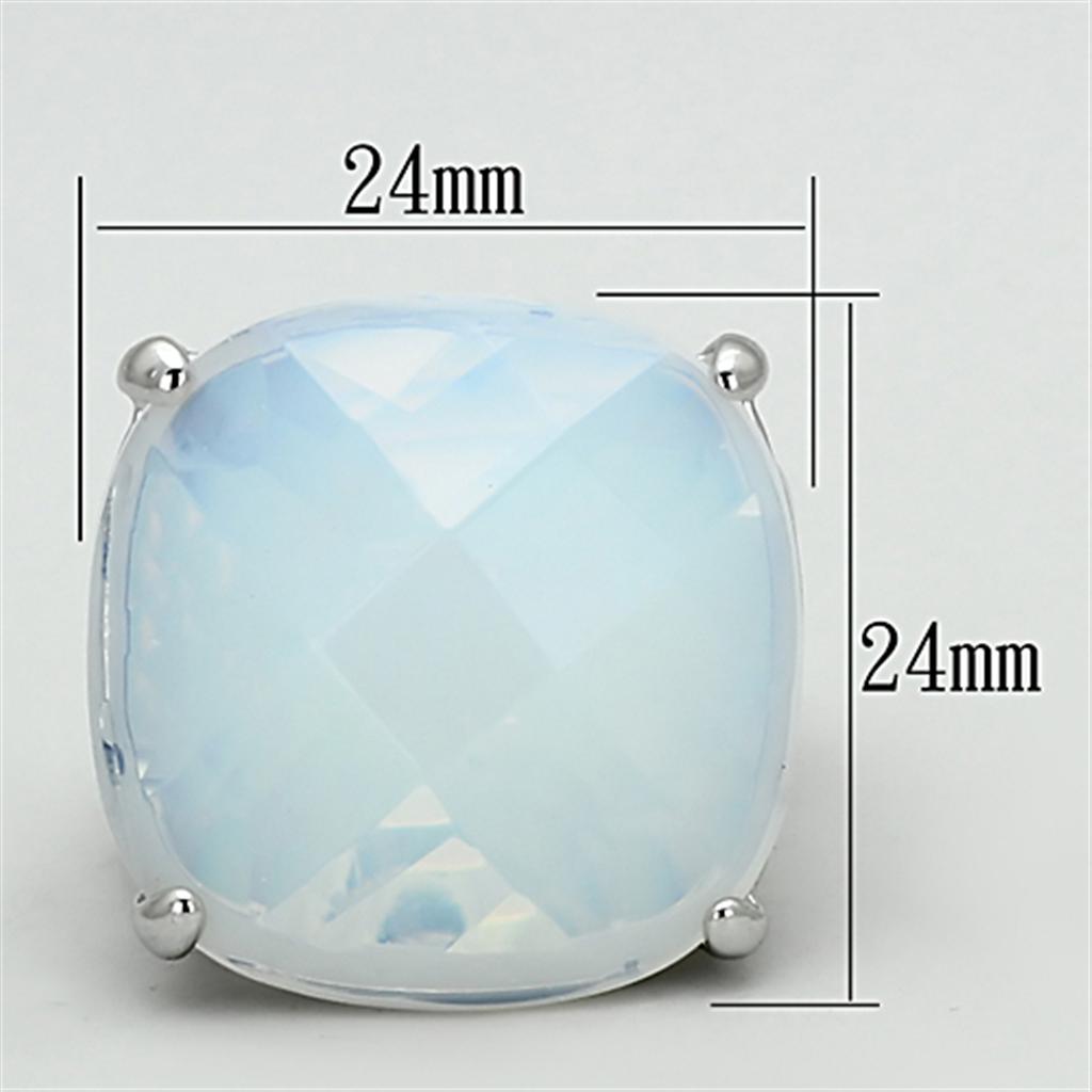 MALOA910 - Rhodium Brass Ring with Synthetic Synthetic Glass in Aurora Borealis (Rainbow Effect)