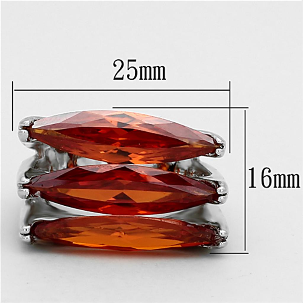 MALOA917 - Rhodium Brass Ring with AAA Grade CZ in Orange