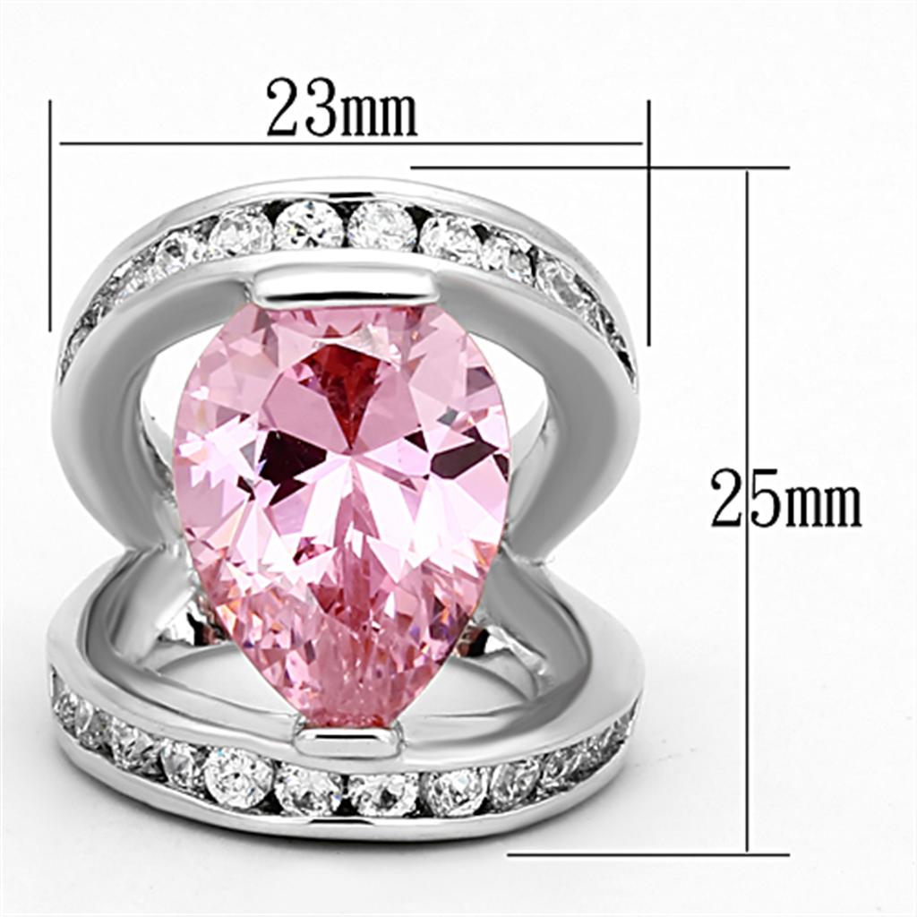MALOA924 - Rhodium Brass Ring with AAA Grade CZ in Rose