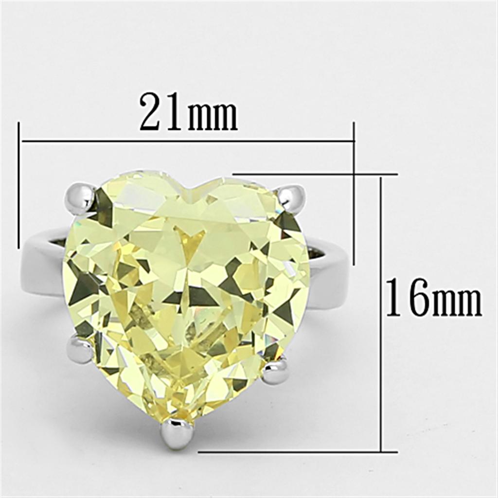 MALOAS947 - Rhodium 925 Sterling Silver Ring with AAA Grade CZ in Citrine Yellow