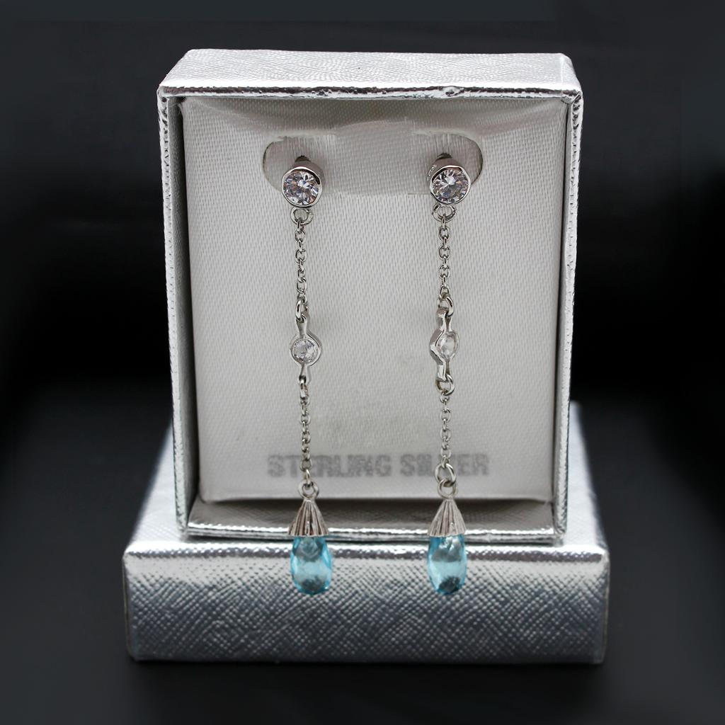 MALOS001 - Rhodium 925 Sterling Silver Earrings with Genuine Stone in London Blue