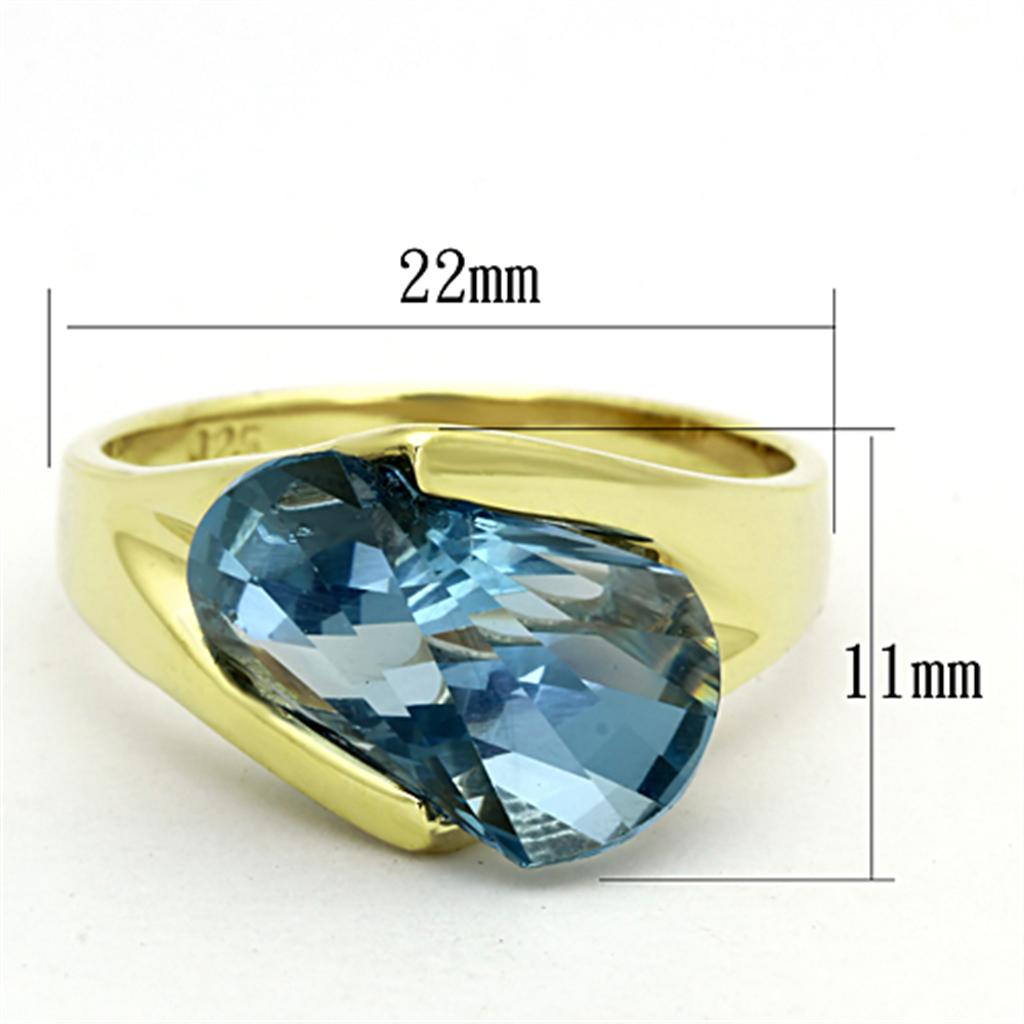 MALOS653 - Gold 925 Sterling Silver Ring with Synthetic Spinel in Sea Blue
