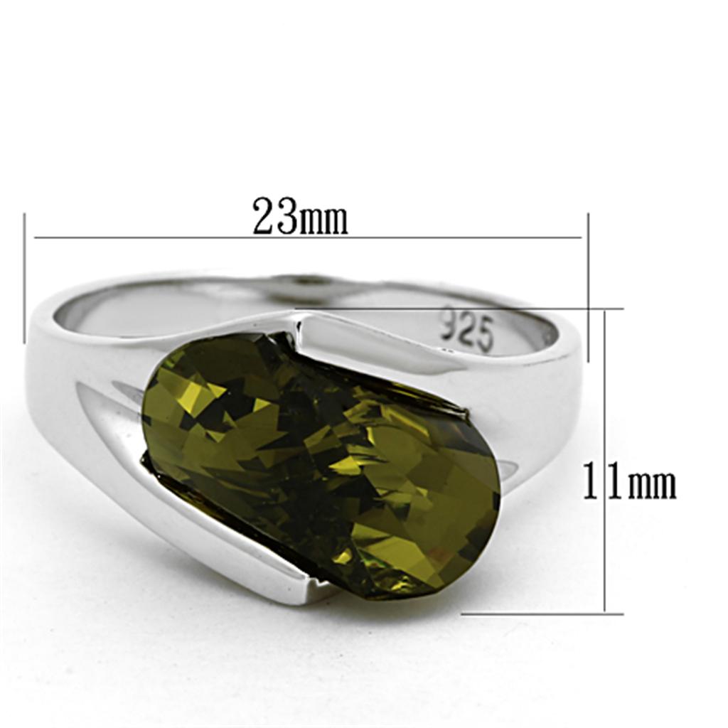 MALOS654 - Rhodium 925 Sterling Silver Ring with AAA Grade CZ in Olivine color