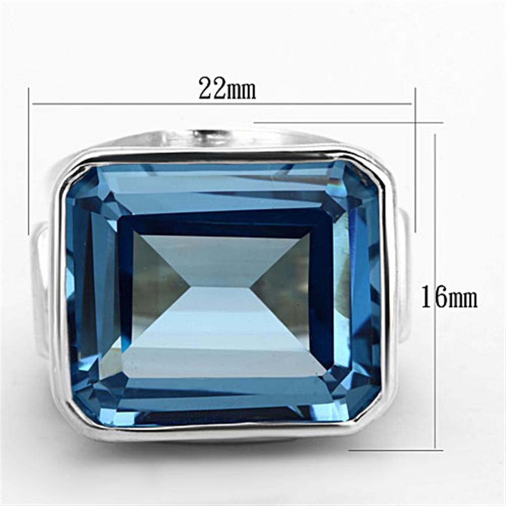 MALOS669 - Silver 925 Sterling Silver Ring with Synthetic Spinel in Sea Blue