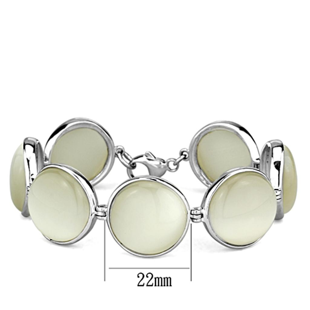 MALOS762 - High-Polished 925 Sterling Silver Bracelet with Synthetic Cat Eye in White