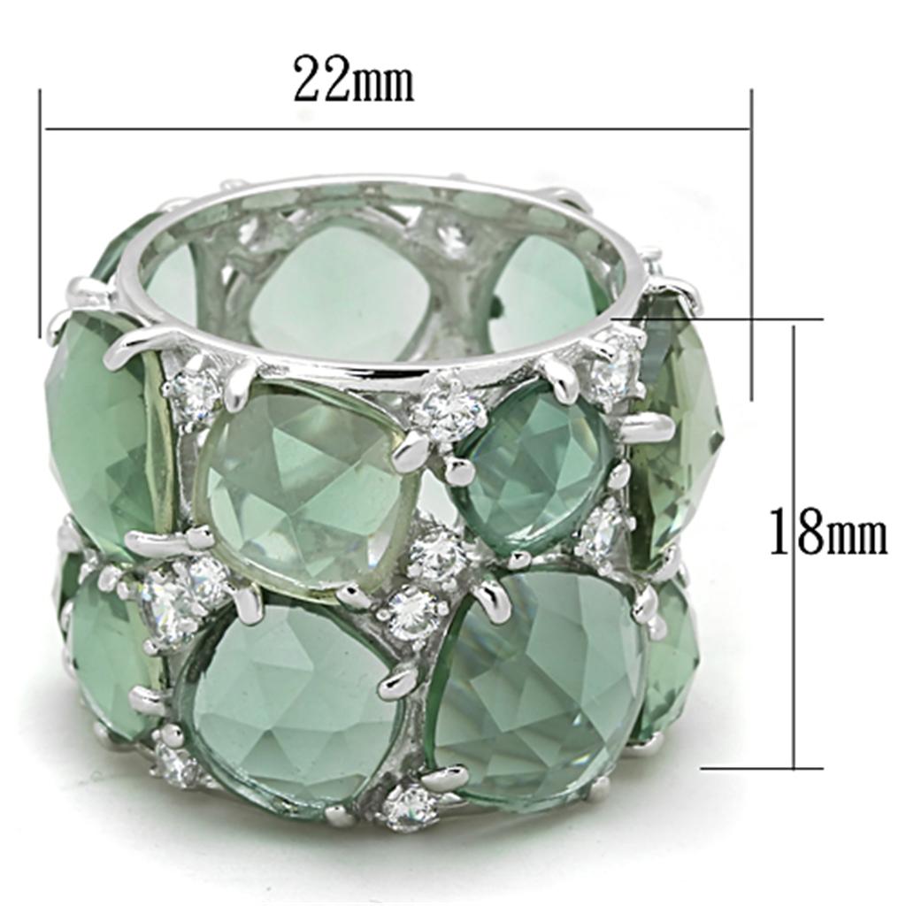 MALOS764 - Rhodium 925 Sterling Silver Ring with Synthetic Synthetic Glass in Emerald