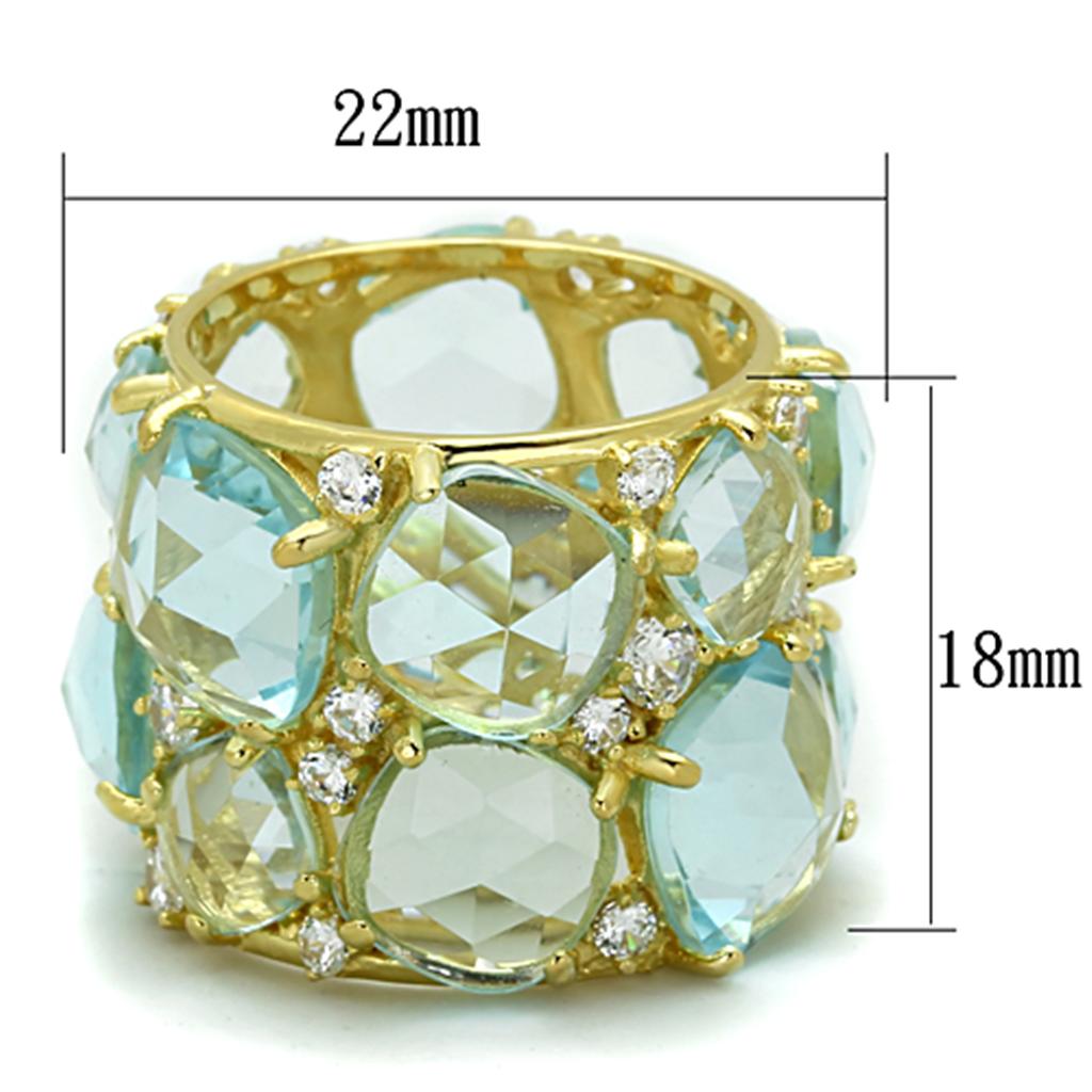MALOS766 - Gold 925 Sterling Silver Ring with Synthetic Synthetic Glass in Sea Blue