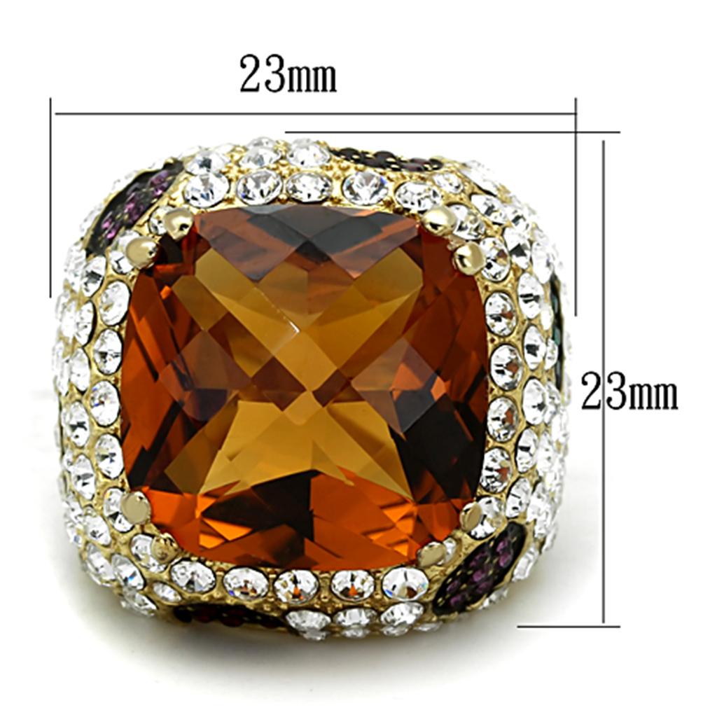 MALOS769 - Gold 925 Sterling Silver Ring with Synthetic Synthetic Glass in Champagne