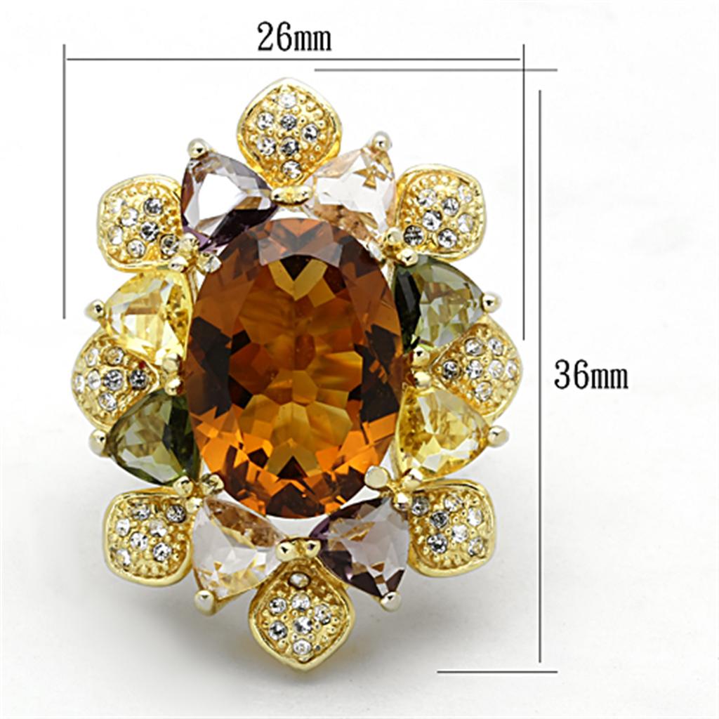 MALOS771 - Gold 925 Sterling Silver Ring with Synthetic Synthetic Glass in Champagne