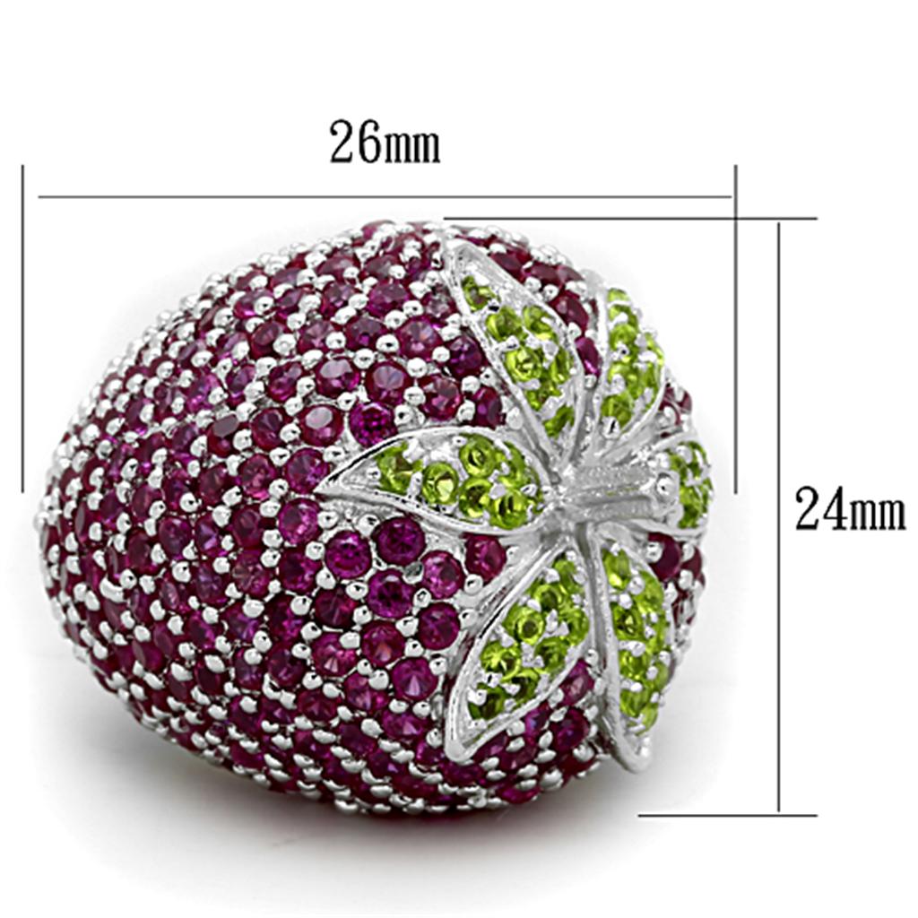 MALOS774 - Rhodium 925 Sterling Silver Ring with AAA Grade CZ in Multi Color