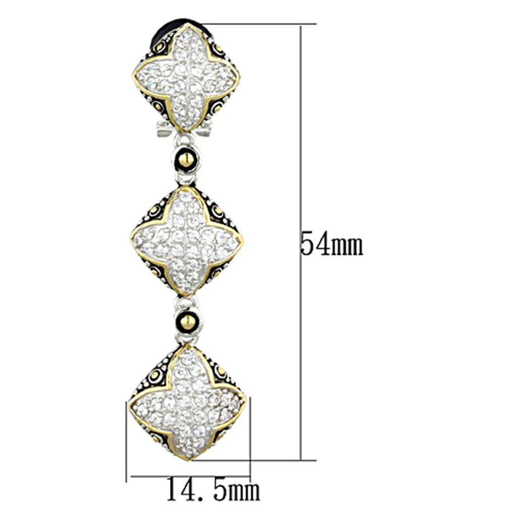 MALOS777 - Reverse Two-Tone 925 Sterling Silver Earrings with AAA Grade CZ in Clear
