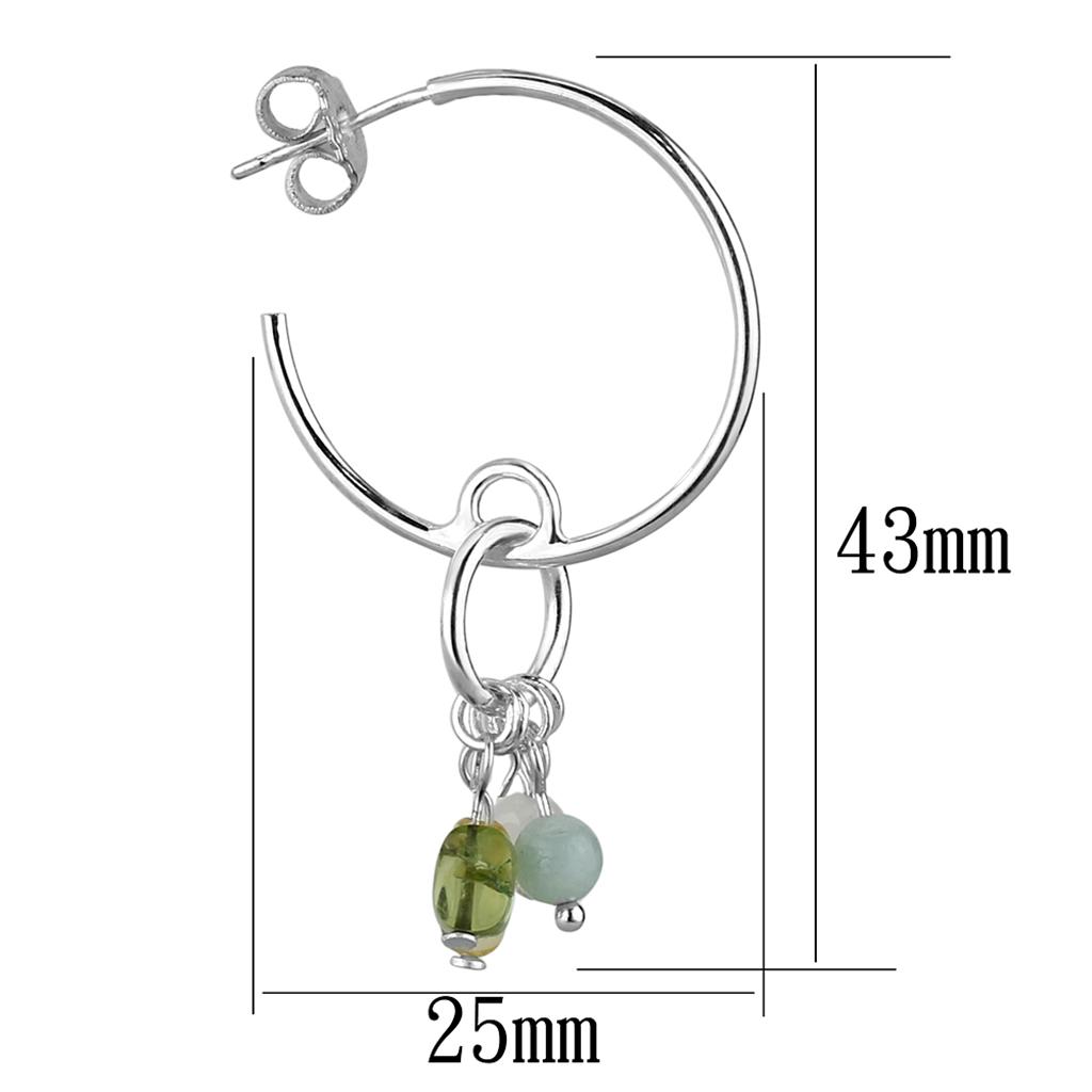 MALOS788 - Silver 925 Sterling Silver Earrings with Synthetic Glass Bead in Multi Color