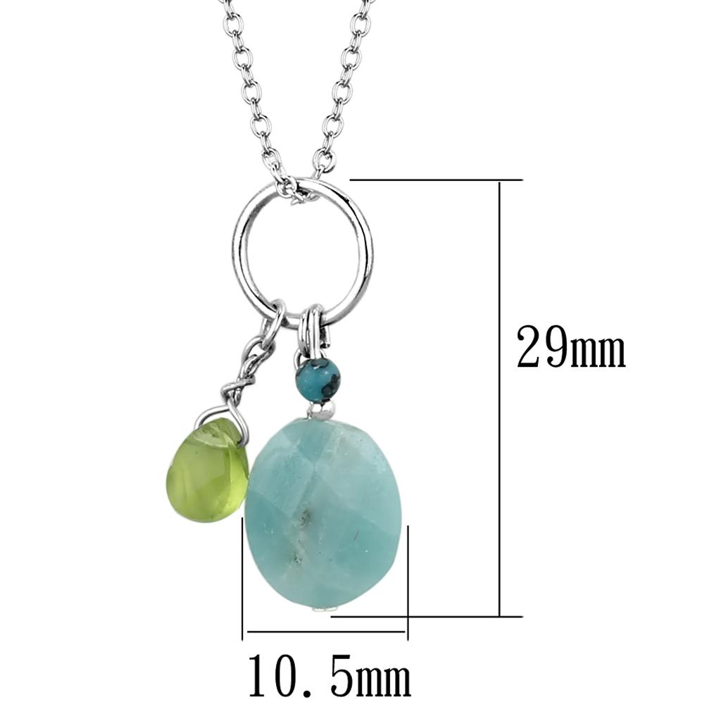 MALOS797 - Silver 925 Sterling Silver Necklace with Synthetic Jade in Multi Color