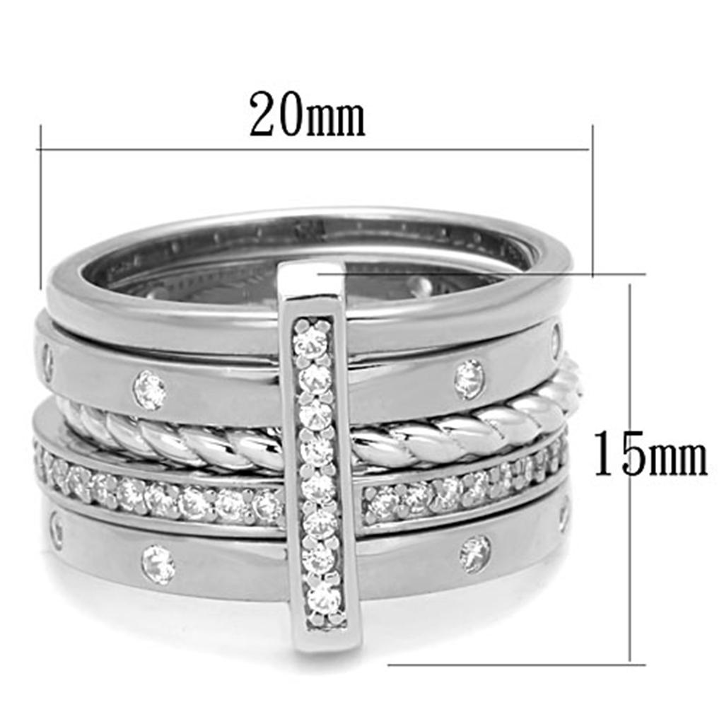 MALOS814 - Rhodium 925 Sterling Silver Ring with AAA Grade CZ in Clear