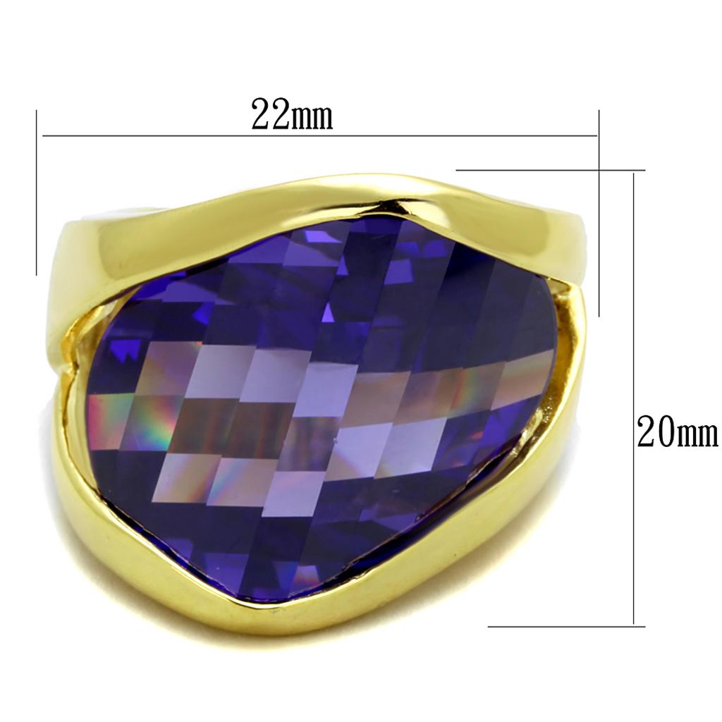 MALOS821 - Gold 925 Sterling Silver Ring with AAA Grade CZ in Tanzanite