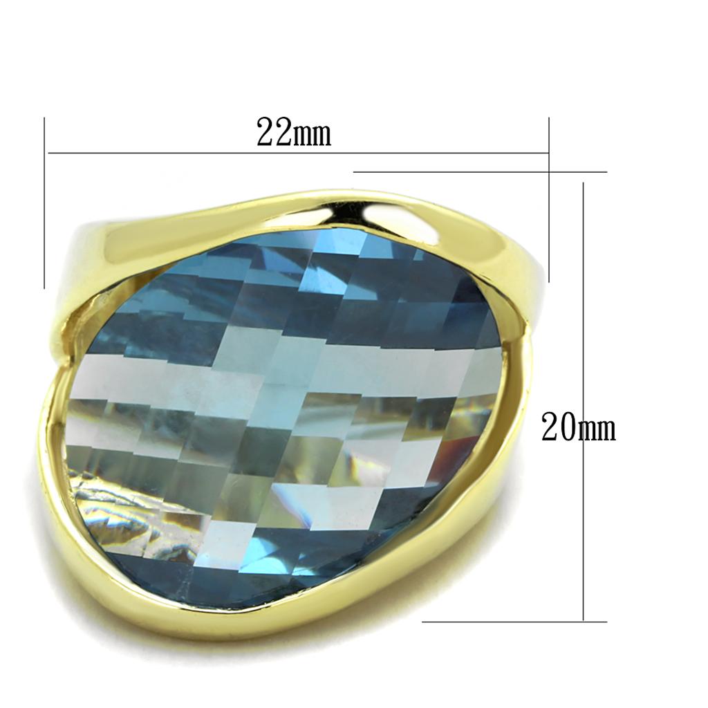 MALOS826 - Gold 925 Sterling Silver Ring with Synthetic Synthetic Glass in Sea Blue