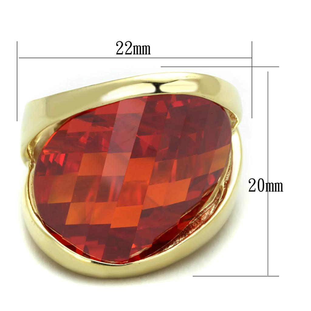 MALOS828 - Gold 925 Sterling Silver Ring with AAA Grade CZ in Orange