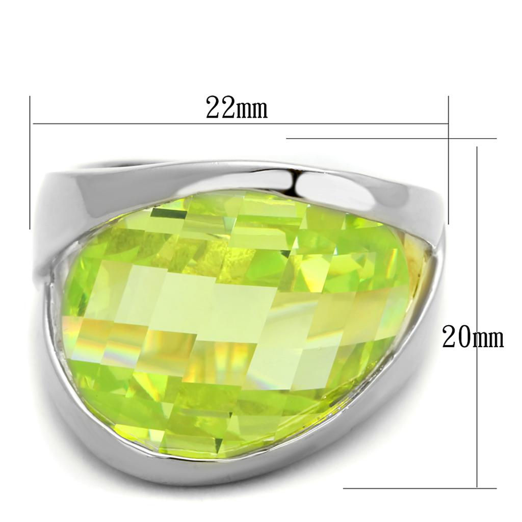 MALOS832 - Rhodium 925 Sterling Silver Ring with AAA Grade CZ in Apple Green color