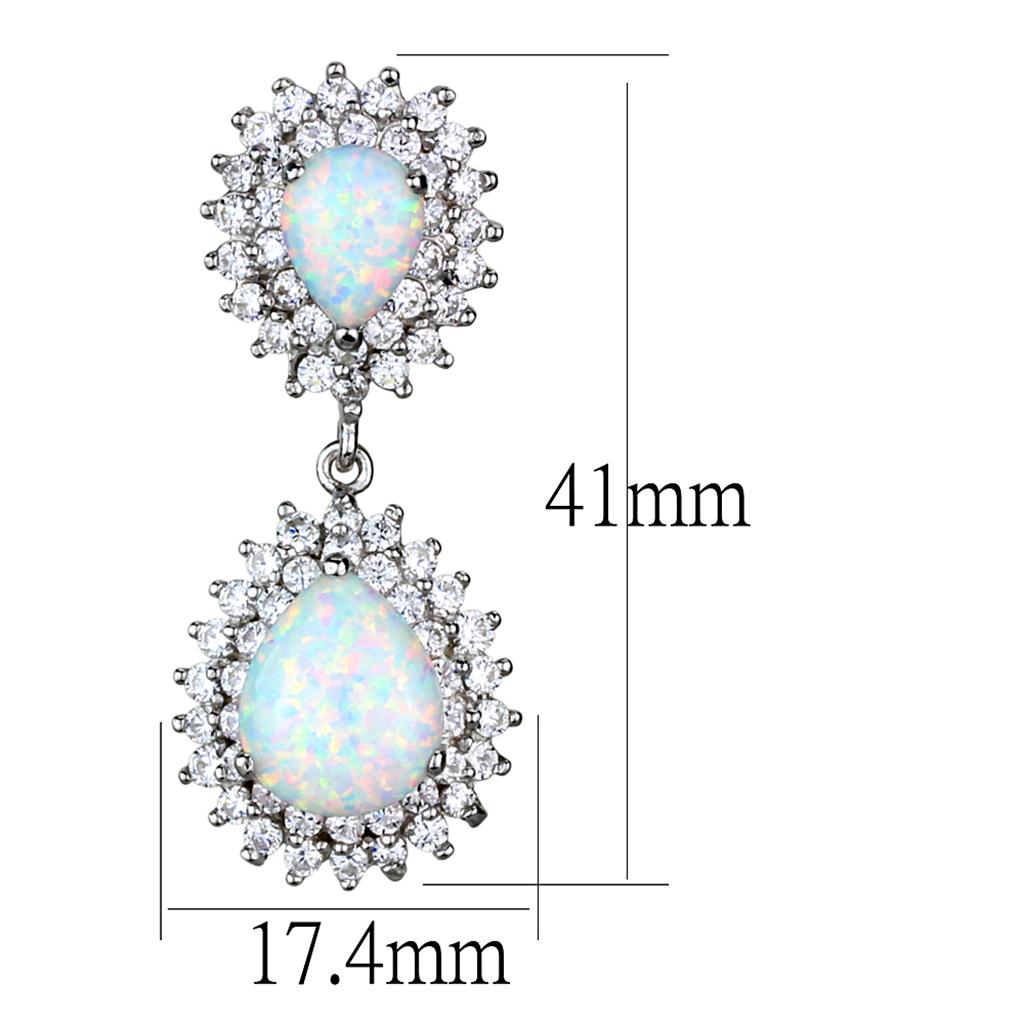 MALOS879 - Rhodium 925 Sterling Silver Earrings with Semi-Precious Opal in Aurora Borealis (Rainbow Effect)