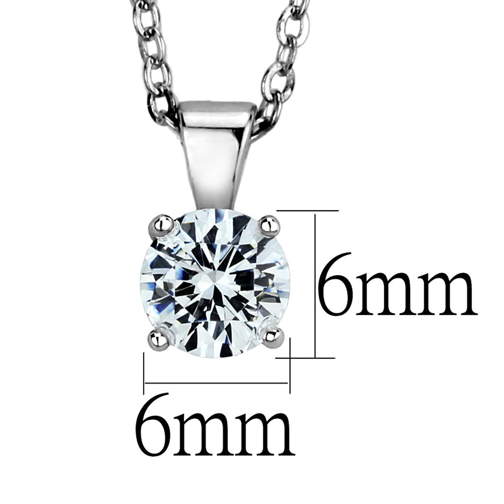 MALOS890 - Rhodium 925 Sterling Silver Chain Pendant with AAA Grade CZ in Clear
