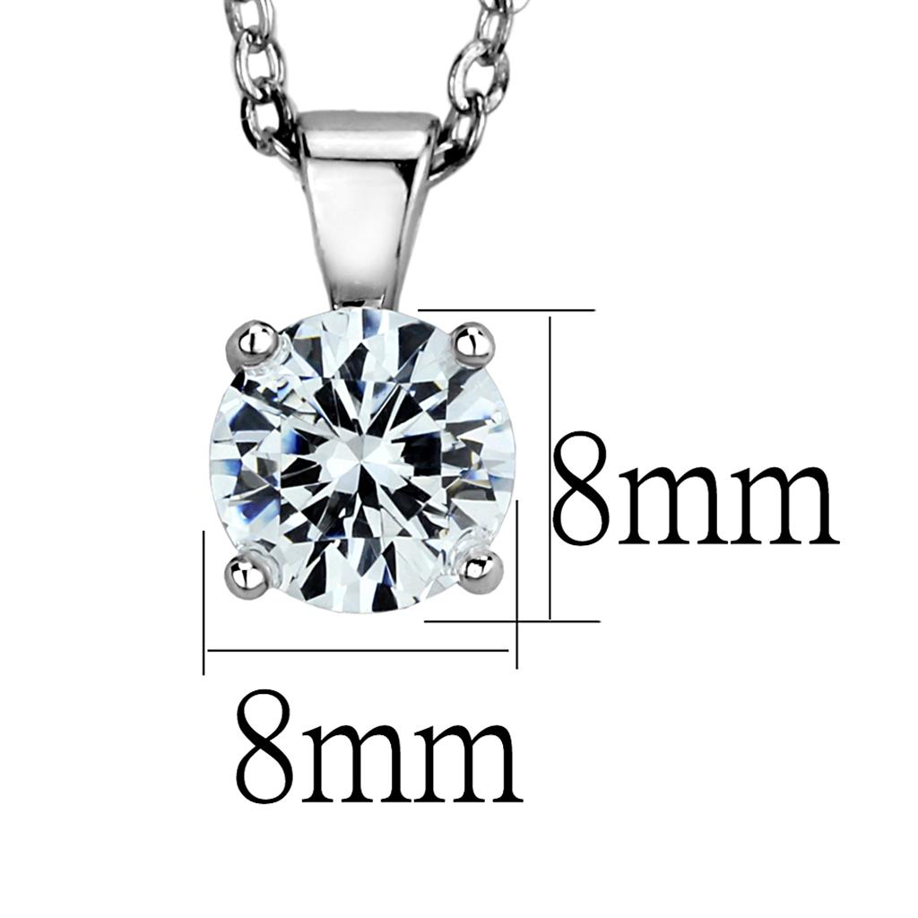 MALOS891 - Rhodium 925 Sterling Silver Chain Pendant with AAA Grade CZ in Clear