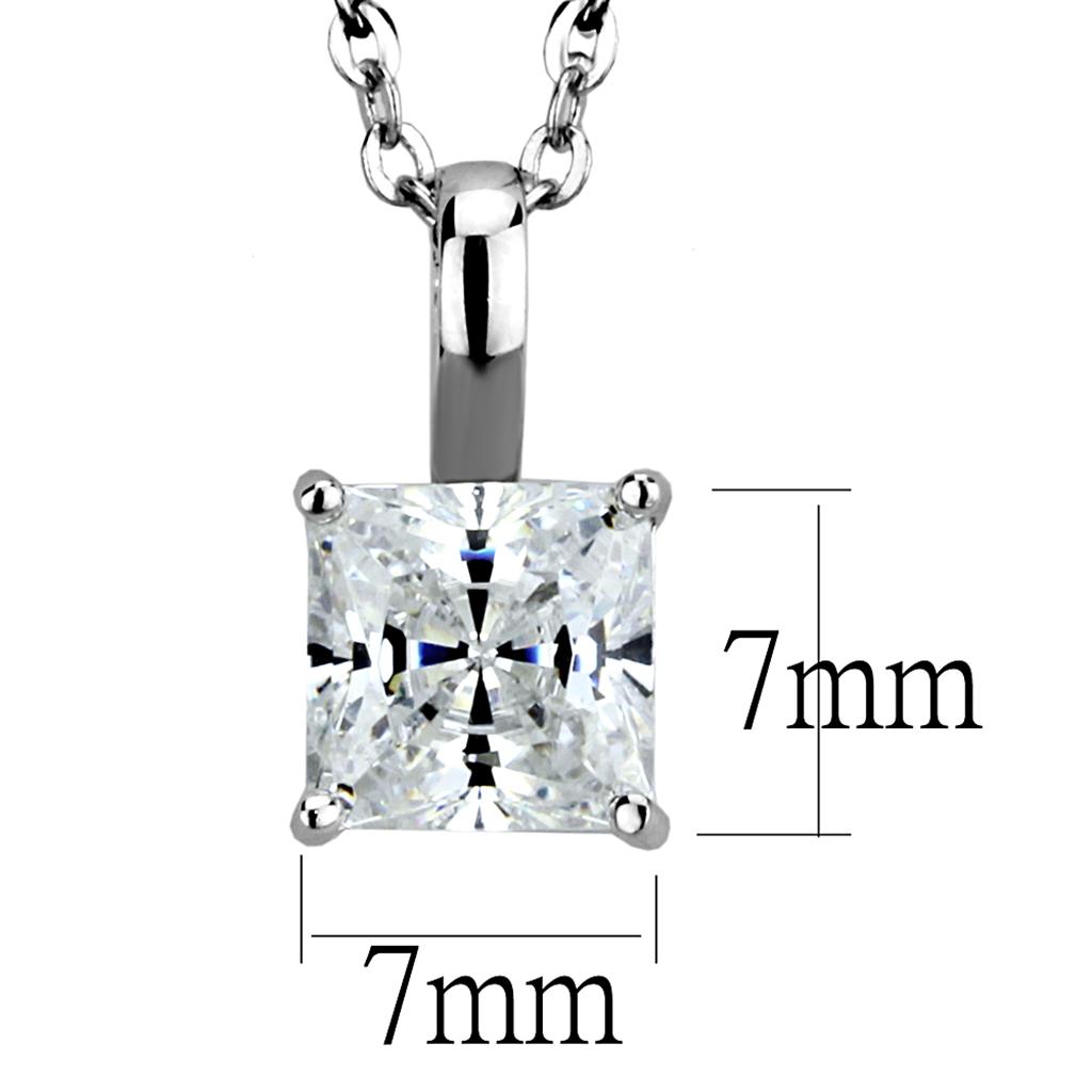 MALOS894 - Rhodium 925 Sterling Silver Chain Pendant with AAA Grade CZ in Clear