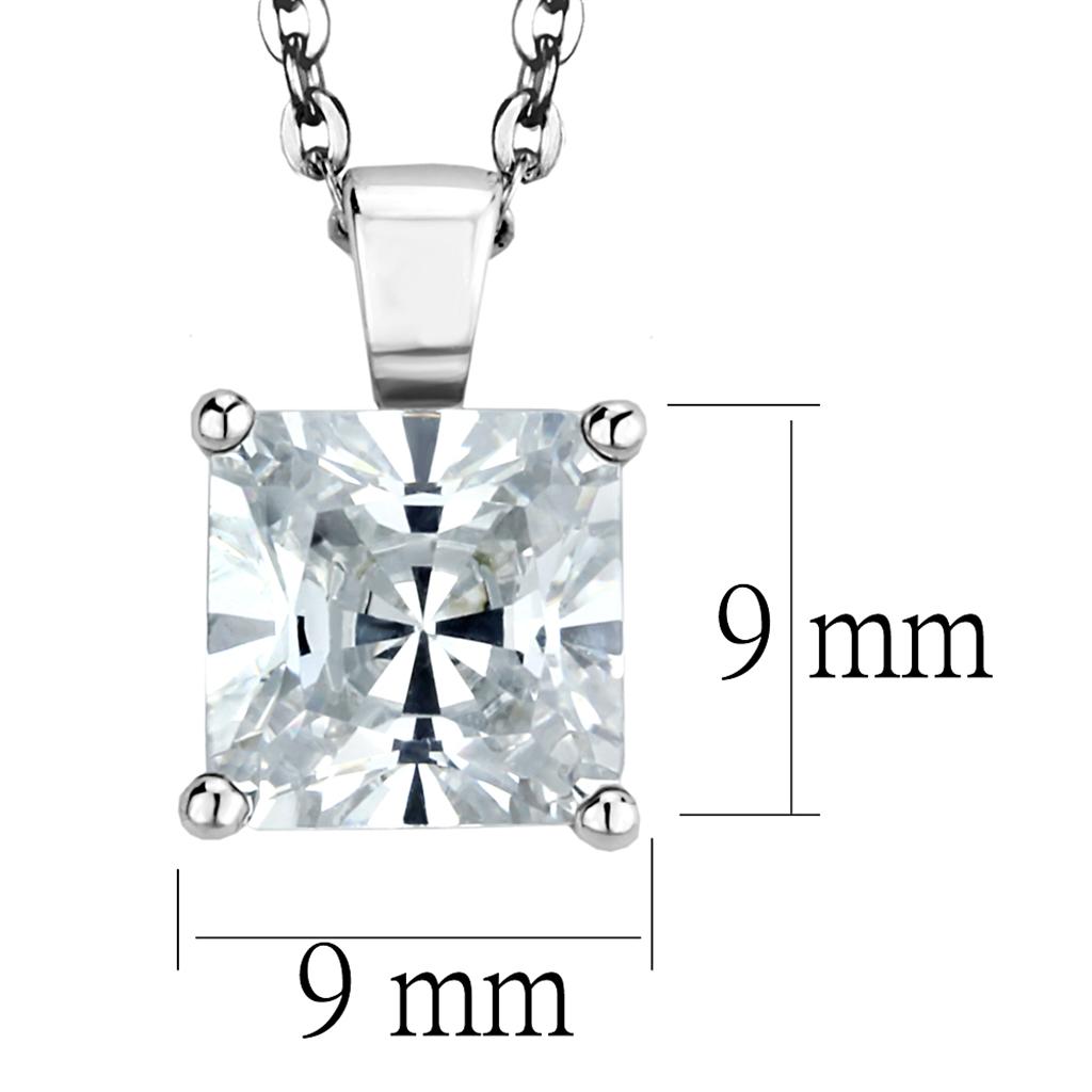 MALOS895 - Rhodium 925 Sterling Silver Chain Pendant with AAA Grade CZ in Clear