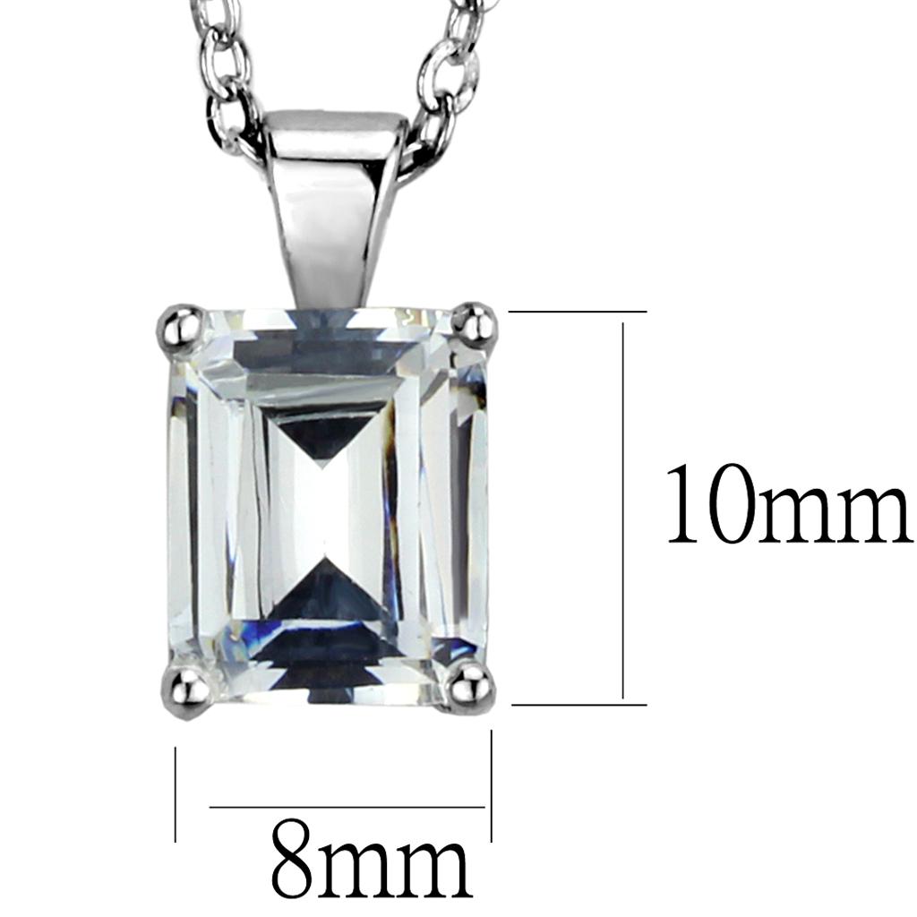 MALOS898 - Rhodium 925 Sterling Silver Chain Pendant with AAA Grade CZ in Clear