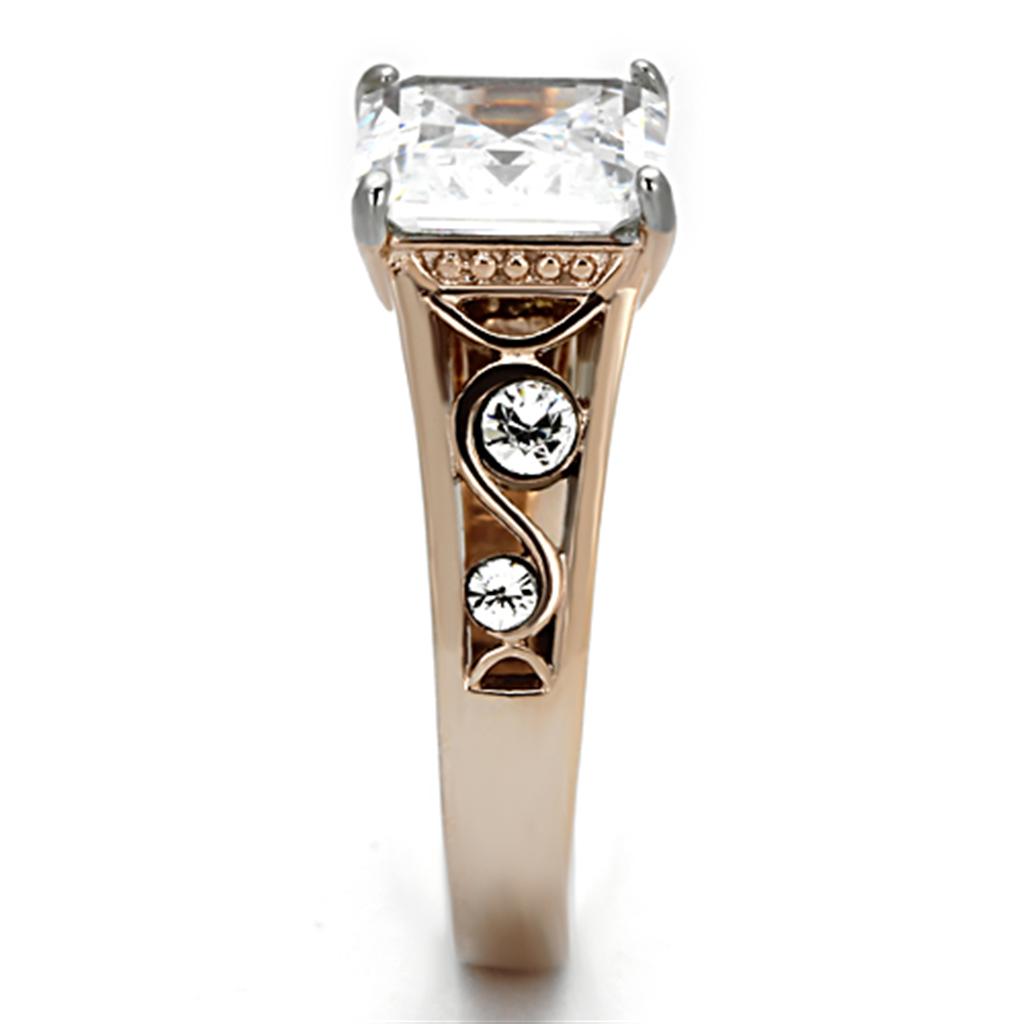 MATK1059 - Two-Tone IP Rose Gold Stainless Steel Ring with AAA Grade CZ in Clear