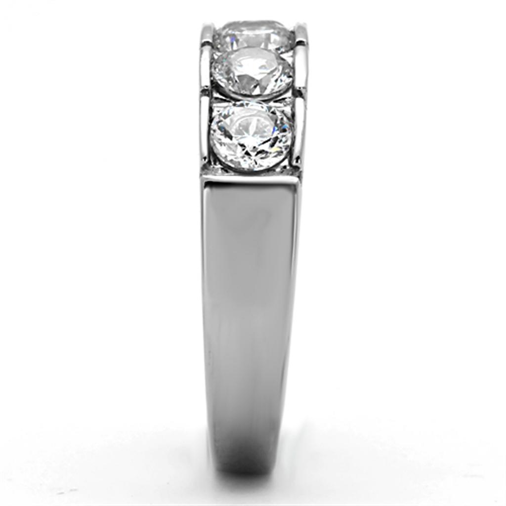 MATK1082 - High polished (no plating) Stainless Steel Ring with AAA Grade CZ in Clear