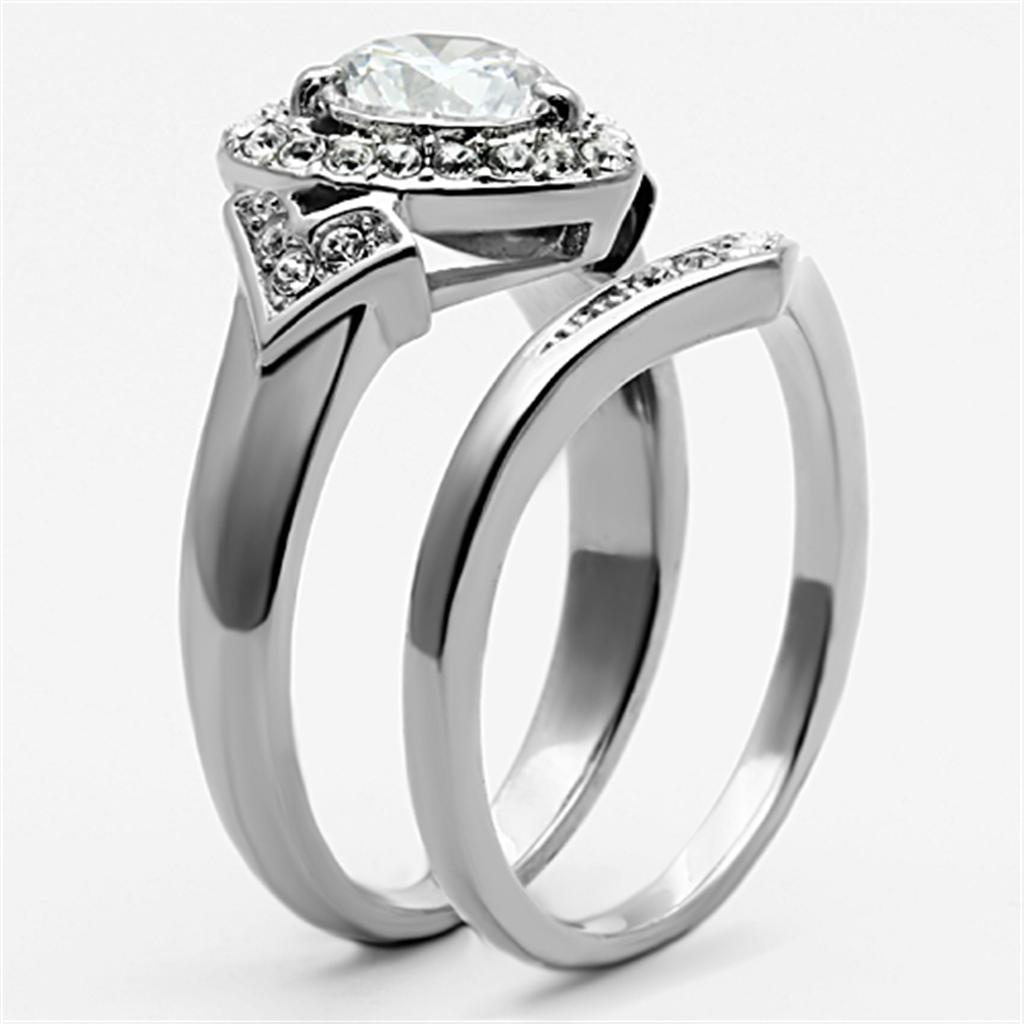 MATK1087 - High polished (no plating) Stainless Steel Ring with AAA Grade CZ in Clear