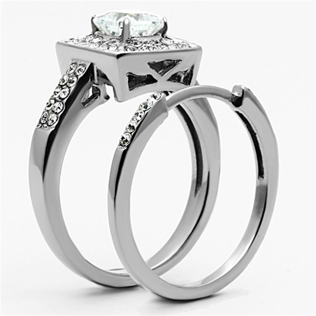 MATK1088 - High polished (no plating) Stainless Steel Ring with AAA Grade CZ in Clear