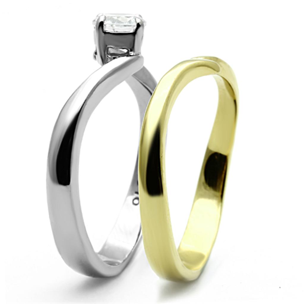 MATK1092 - Two-Tone IP Gold (Ion Plating) Stainless Steel Ring with AAA Grade CZ in Clear
