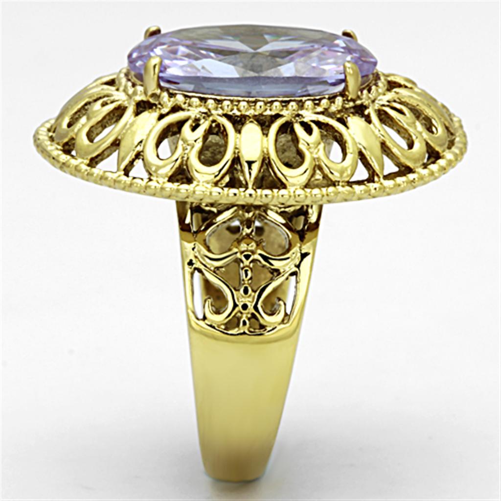 MATK1110 - IP Gold(Ion Plating) Stainless Steel Ring with AAA Grade CZ in Light Amethyst